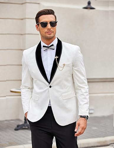 Miniatura 4 de COOFANDY Men's Floral Tuxedo Jacket Shawl Lapel One Button Velvet Suit Jacket Dinner Prom Party Wedding Blazer