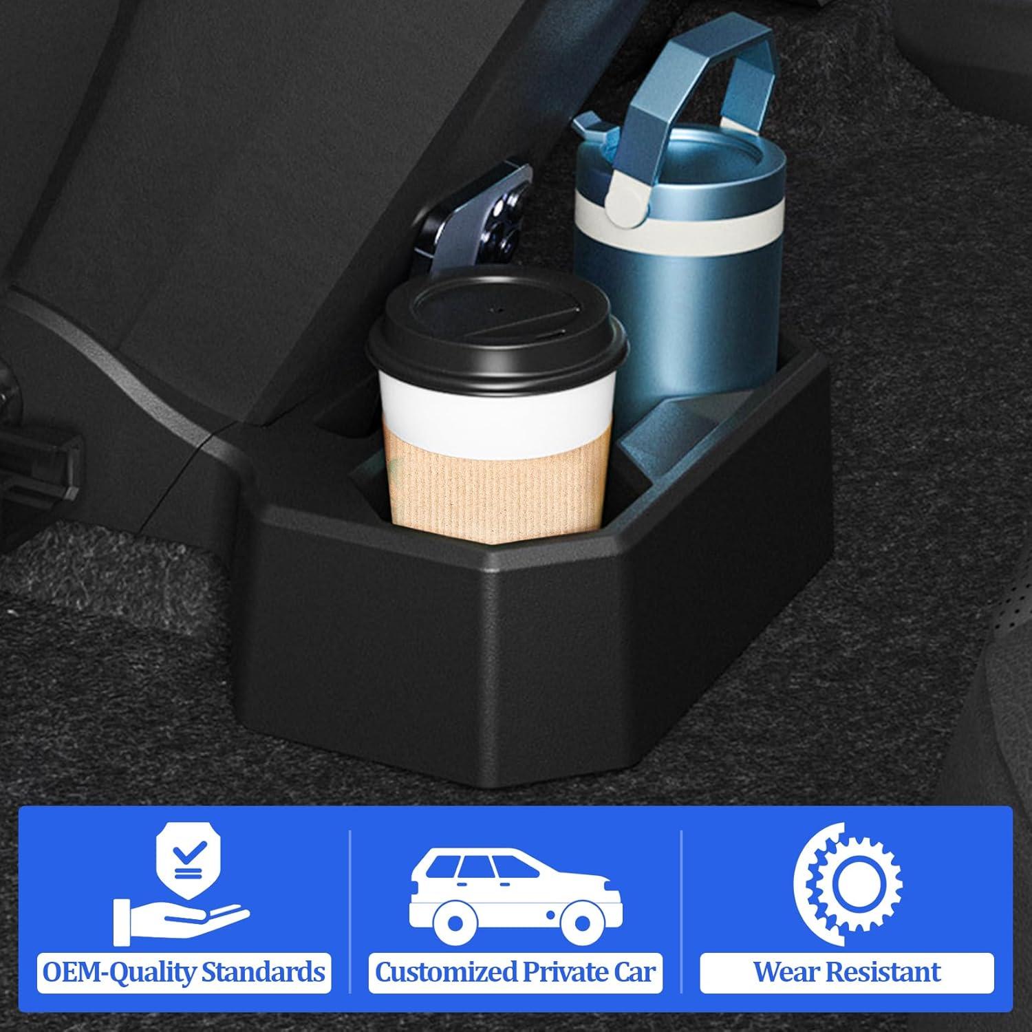 Removable Dual Rear Cup Holder Drink Holder for Chevrolet/Chevy Trax 2024-2025, Console Mounted Backseat Floor Storage Organizer Custom Fit Car Accessories