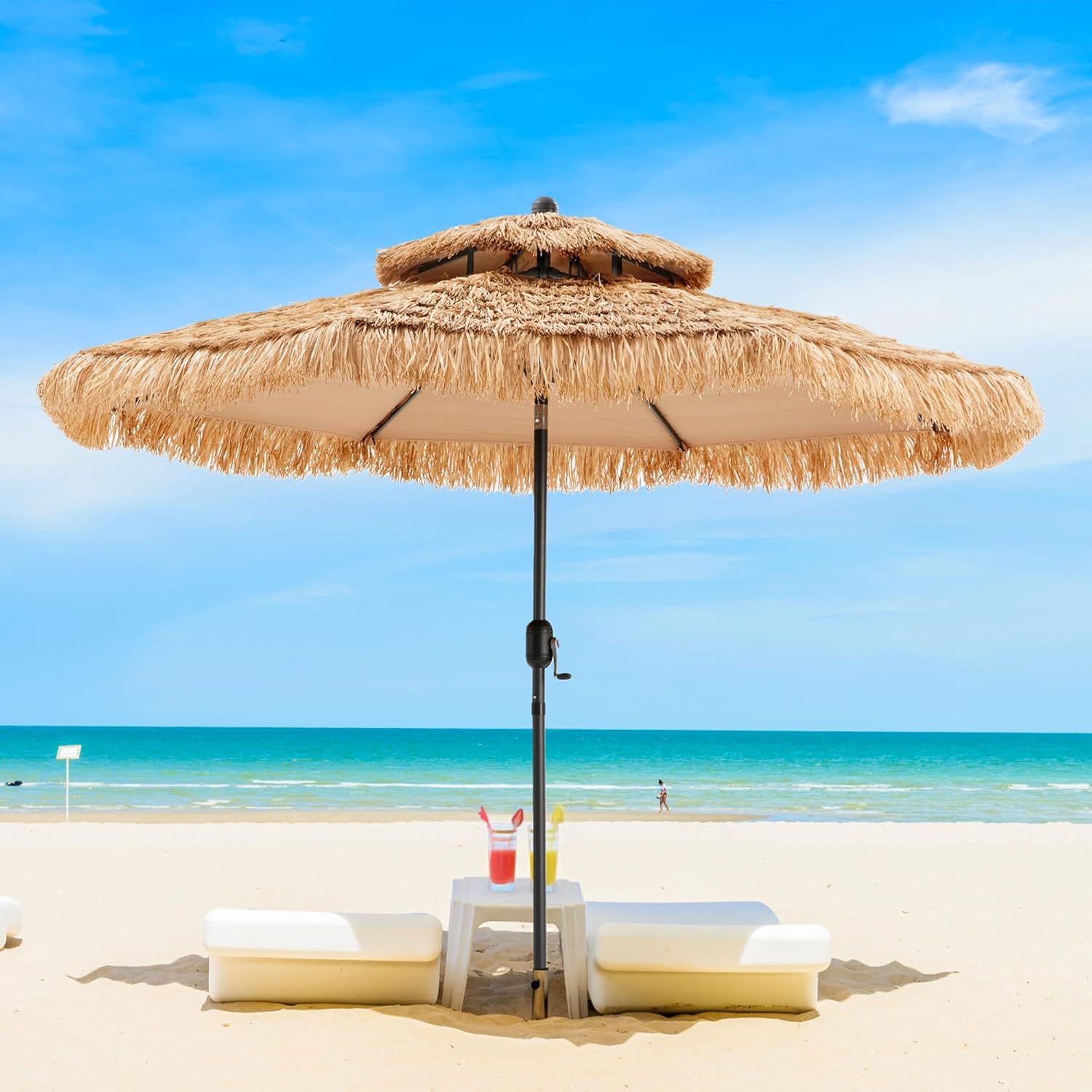 SUNBURY 9/10/13FT 2-Tier Wind-Resistant Tiki Umbrella with 8 Ribs,Extra Wide Hawaiian Patio Shade with UPF50+