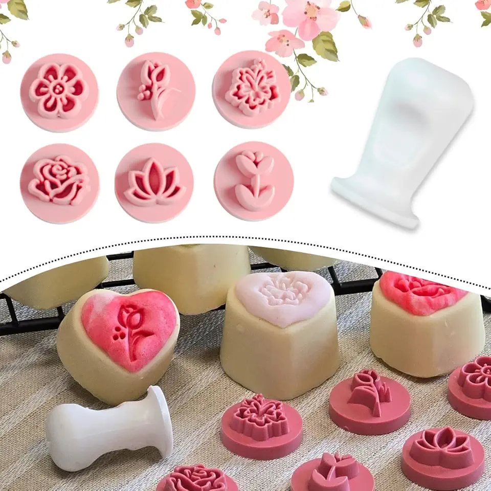 Carimbo Para Doces Brigadeiro Flores Marcador Com 6 Molde Carimbinho Tema Flor de Jardim e Rosas