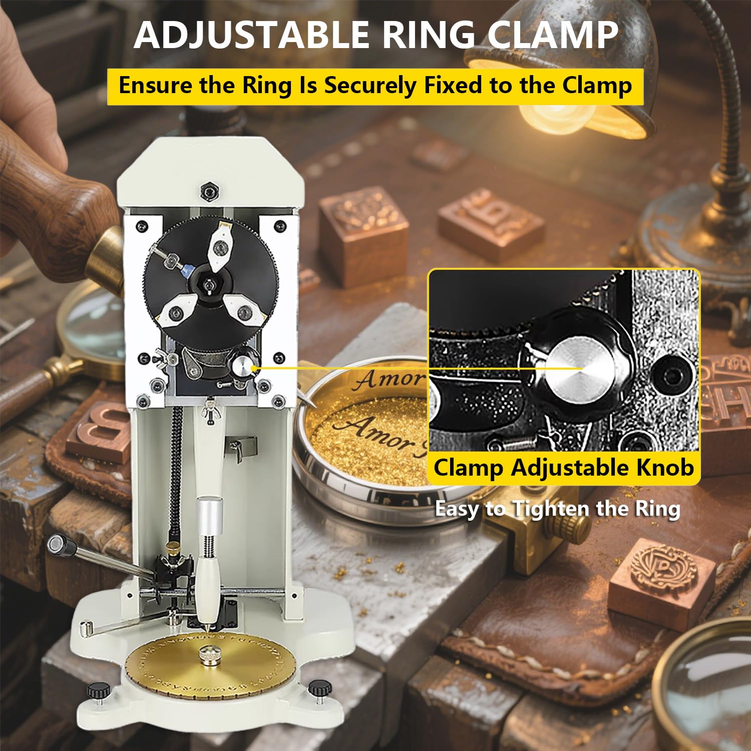 Grabador De Anillo Interior, Grabador De Anillo, con Placa De Grabado De Doble Cara Y Cabezal De Acero, Grabado por Vibración De Puntos, Autocentrado, Tamaño De Fuente De 1,5-2,0 Mm
