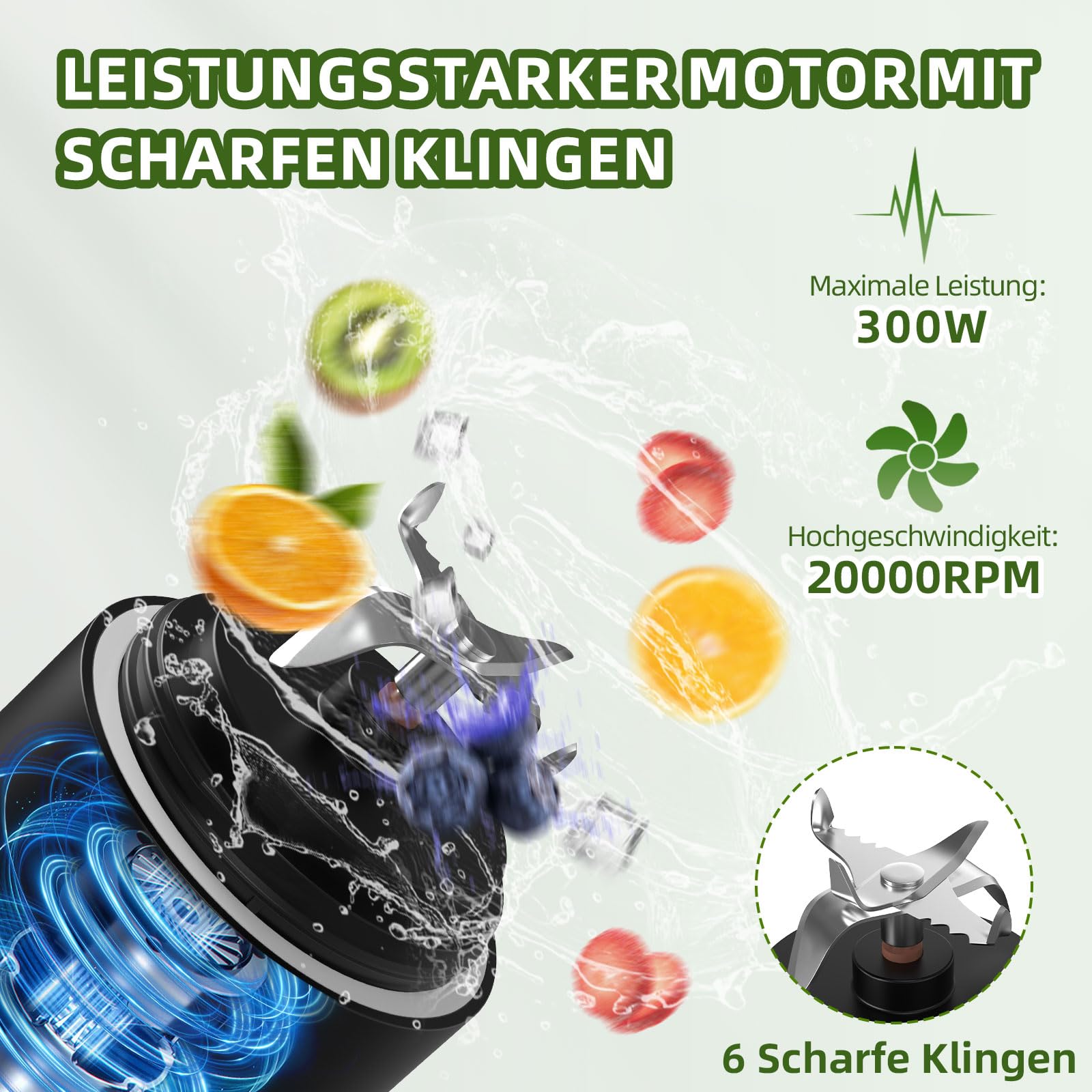 DENOKIN Tragbarer Mixer mit Trinkdeckel, 500ml, Mini Standmixer für Unterwegs, Wiederaufladbar mit USB-C, Kabellos Smoothie Maker to Go für Smoothies, Shakes, Schwarz