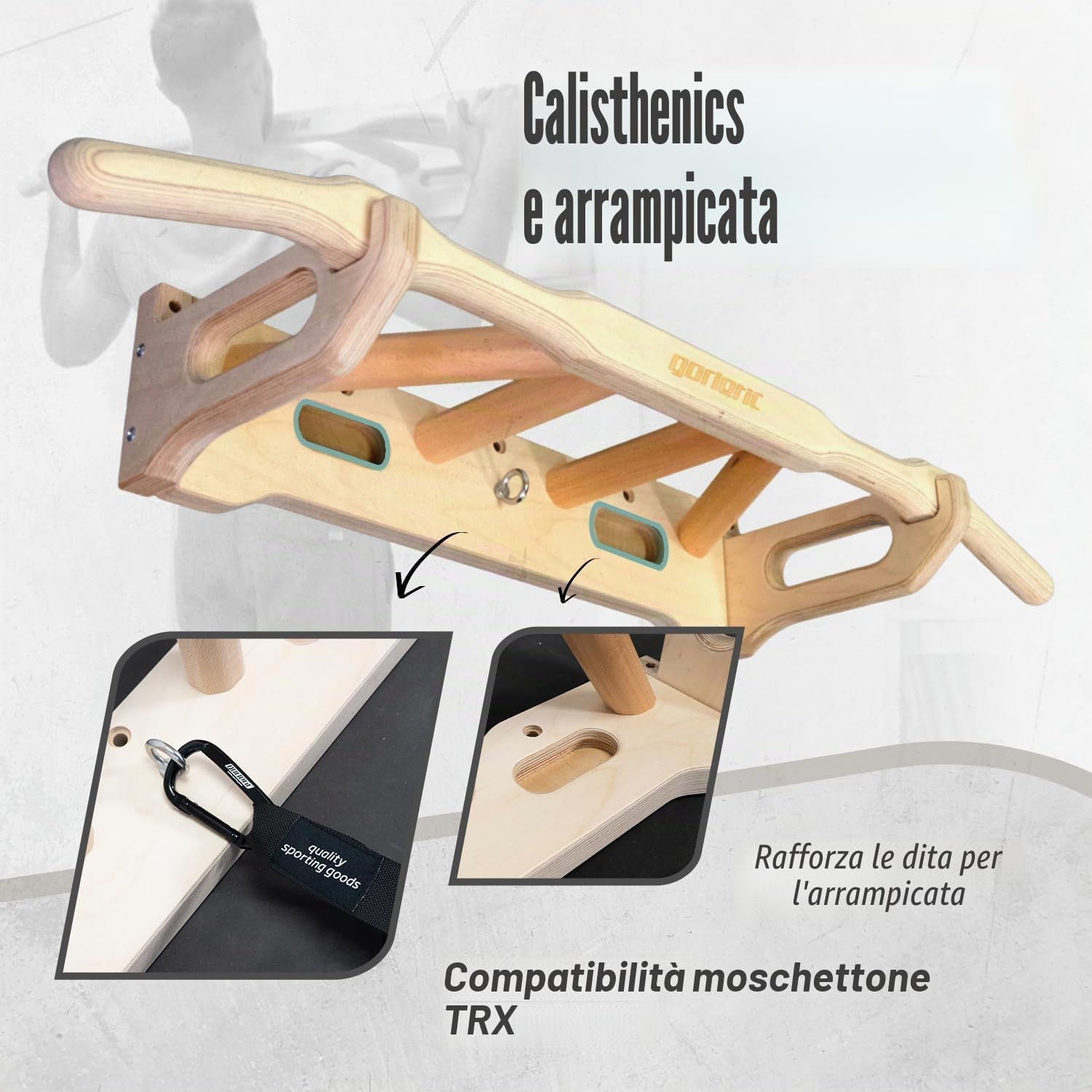 GORLETIC Titan Barra per Trazioni Legno Massello Parete e Porta 130 kg | Antiscivolo 6 posizioni di presa diverse Montaggio facile a parete Multifunzione per arrampicata e crossfit