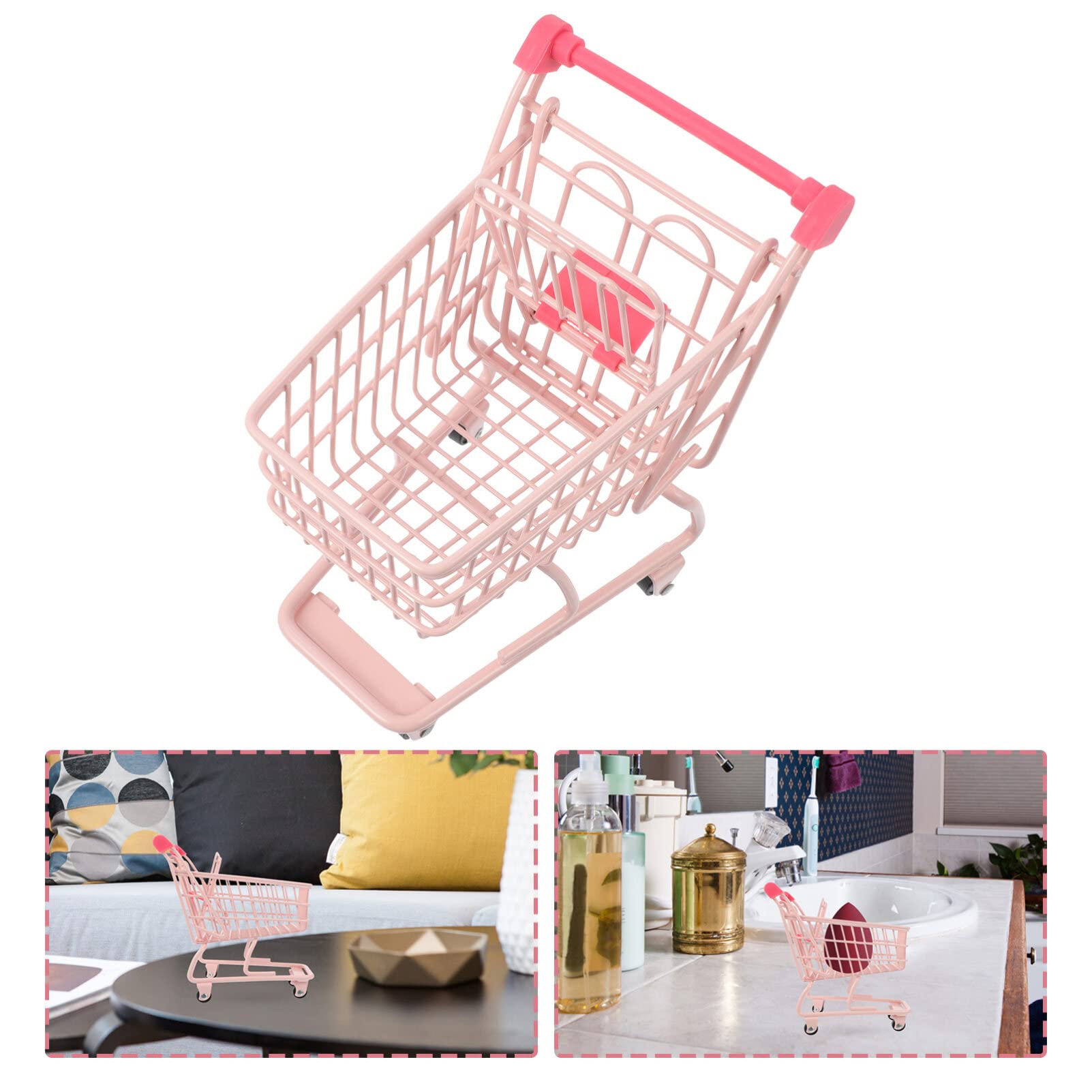Toyvian Mini Caddie Métallique 5.91X5.31X3.74In Chariot De Course Pour Enfants Avec Roues Fonctionnelles Panier D'Utilité Créatif Pour Jeux Et Décor De Table