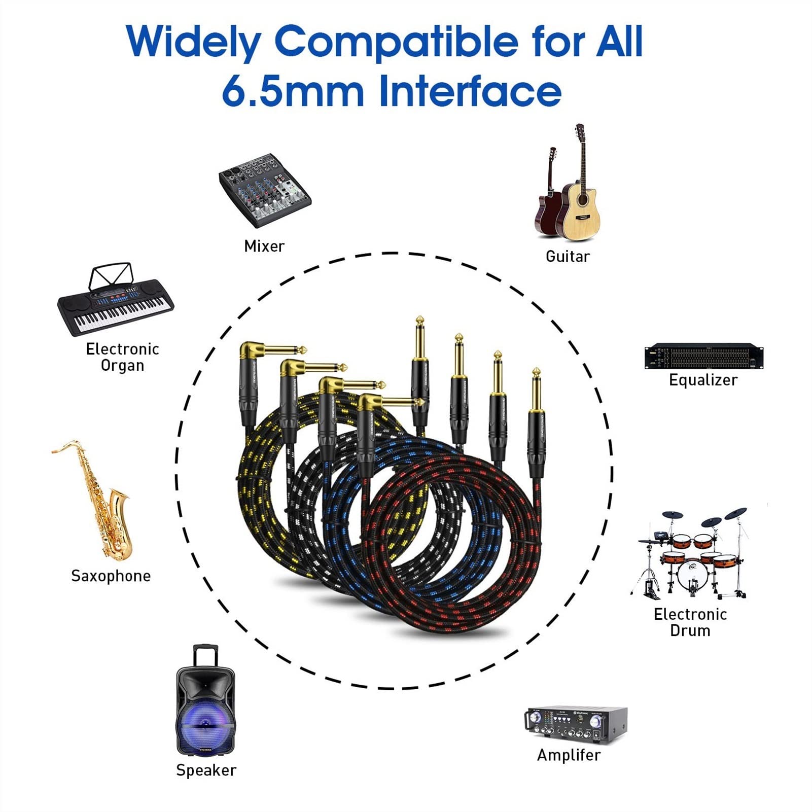 Gitarren instrumentenkabel 4 Pack 1/4 "(6,3 Mm) Männlich-männliche Mono 6,35mm Direkt Nach Rechts Abgewinkeltes Viertelgitarrekabel (Color : 3m)