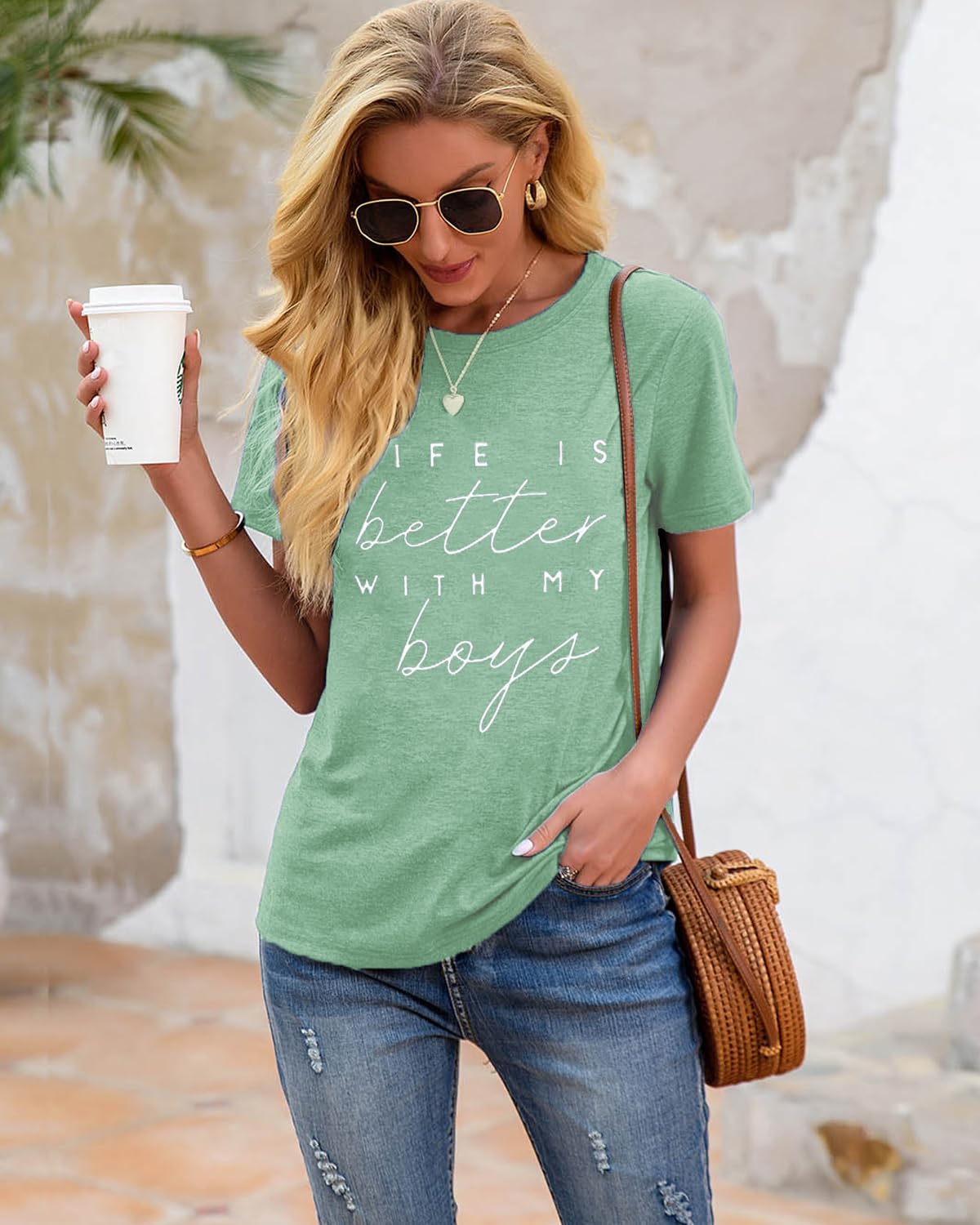 Life is Better with My Boys Women Funny Mom Gift Shirts Graphic Summer Short Athletic Casual Workout Tops - Image 3