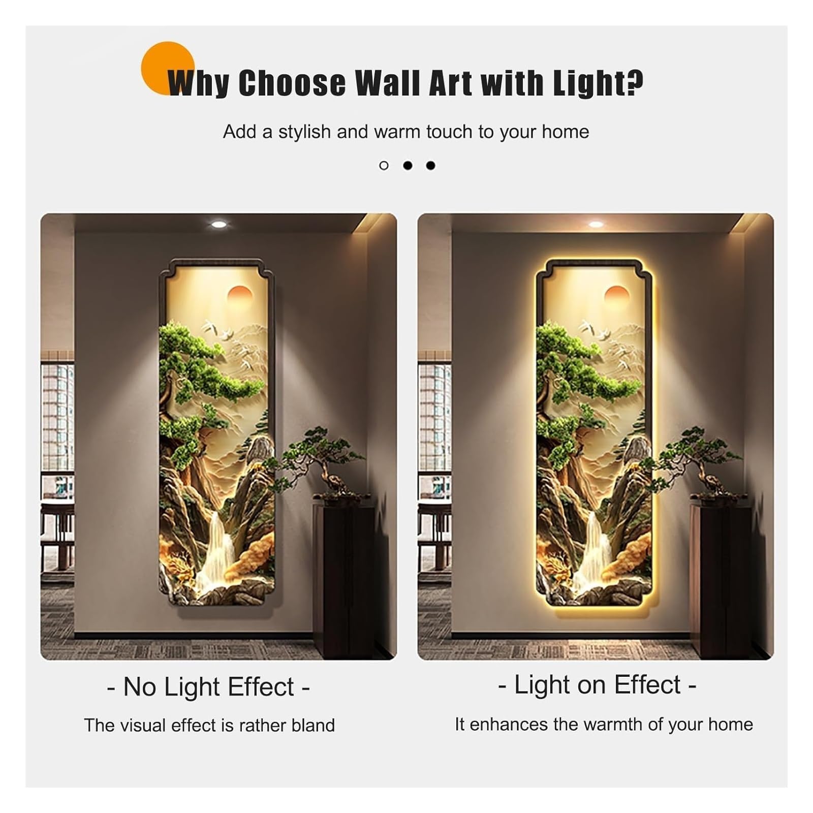 Decorazione murale 3D a LED - Murale con paesaggio cinese illuminato for casa, ufficio ed eventi(Brown-c,105 * 35cm/41 * 13.8in)
