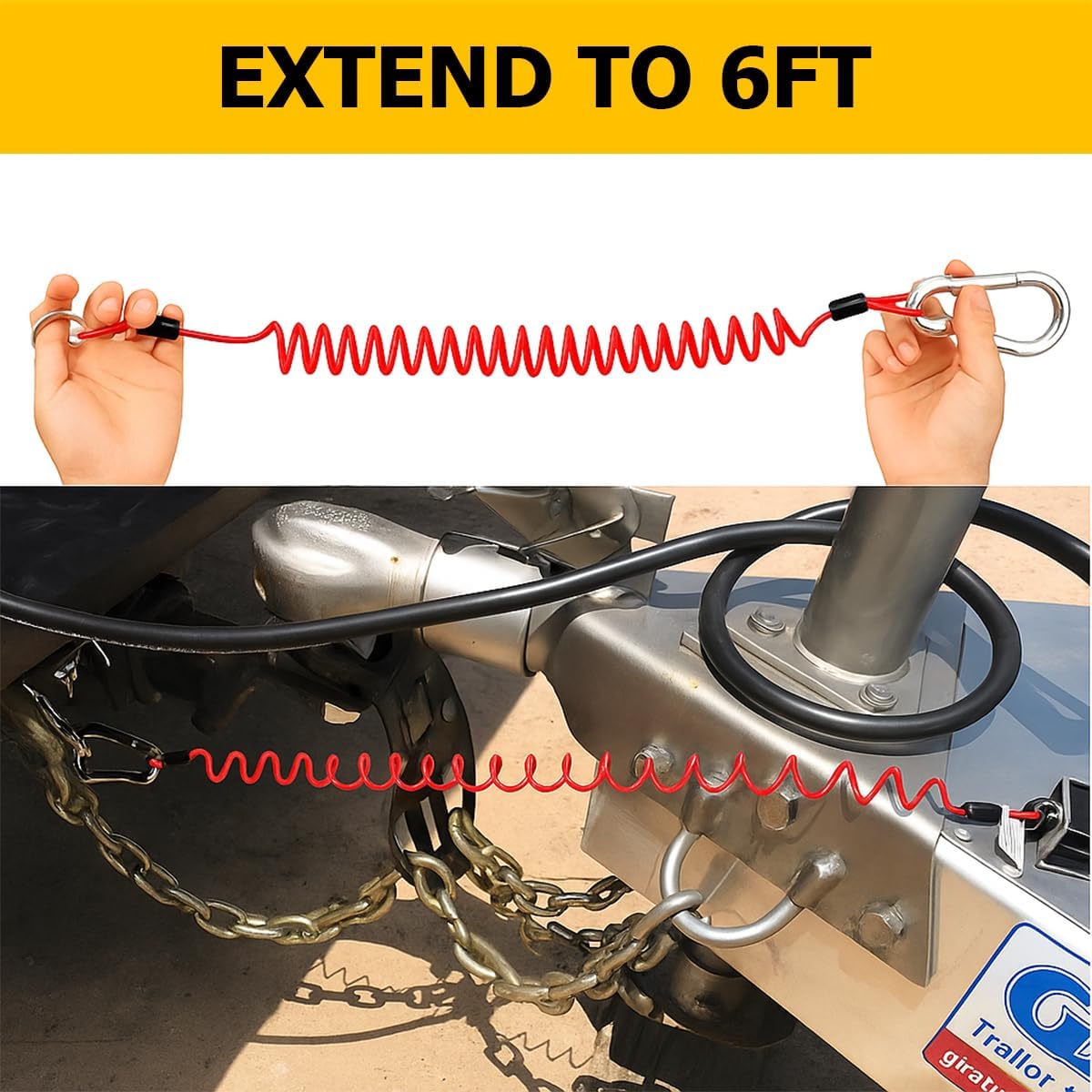 6FT Trailer Breakaway Cable, Stainless Steel High Rebound RV Spring Towing Coiled Wire Safety Lanyard with Pin, Heavy Duty Camper Emergency Break Switch Wire, Universal for RV Trailer - Image 3