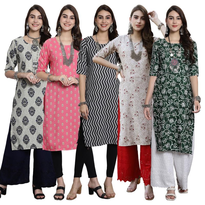 Pinkmint Crepe Printed Kurti For Womens College Wear Kurti Festival Wear Kurti For Women (Pack Of 5)