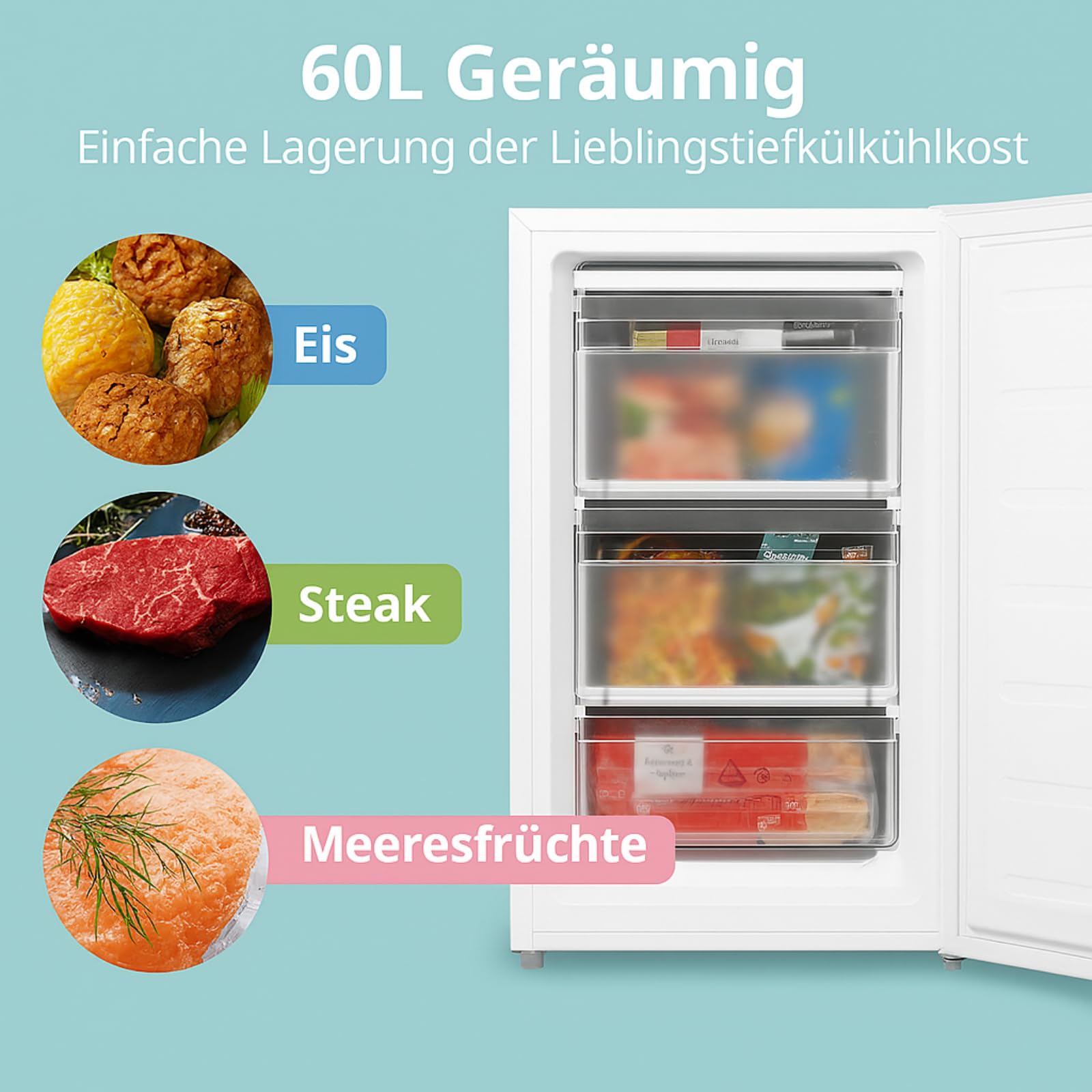 COMFEE' RCU60WH2(E) Gefrierschrank senkrecht mit Schubladen 60L – Bild 4