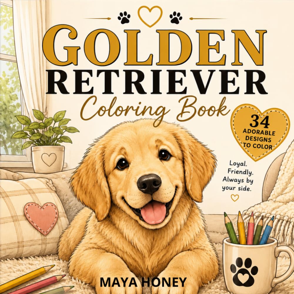 The Golden Retriever Coloring Book: Cute, Cozy & Relaxing Pages to Color: Relaxing Coloring Pages for Golden Retriever Lovers