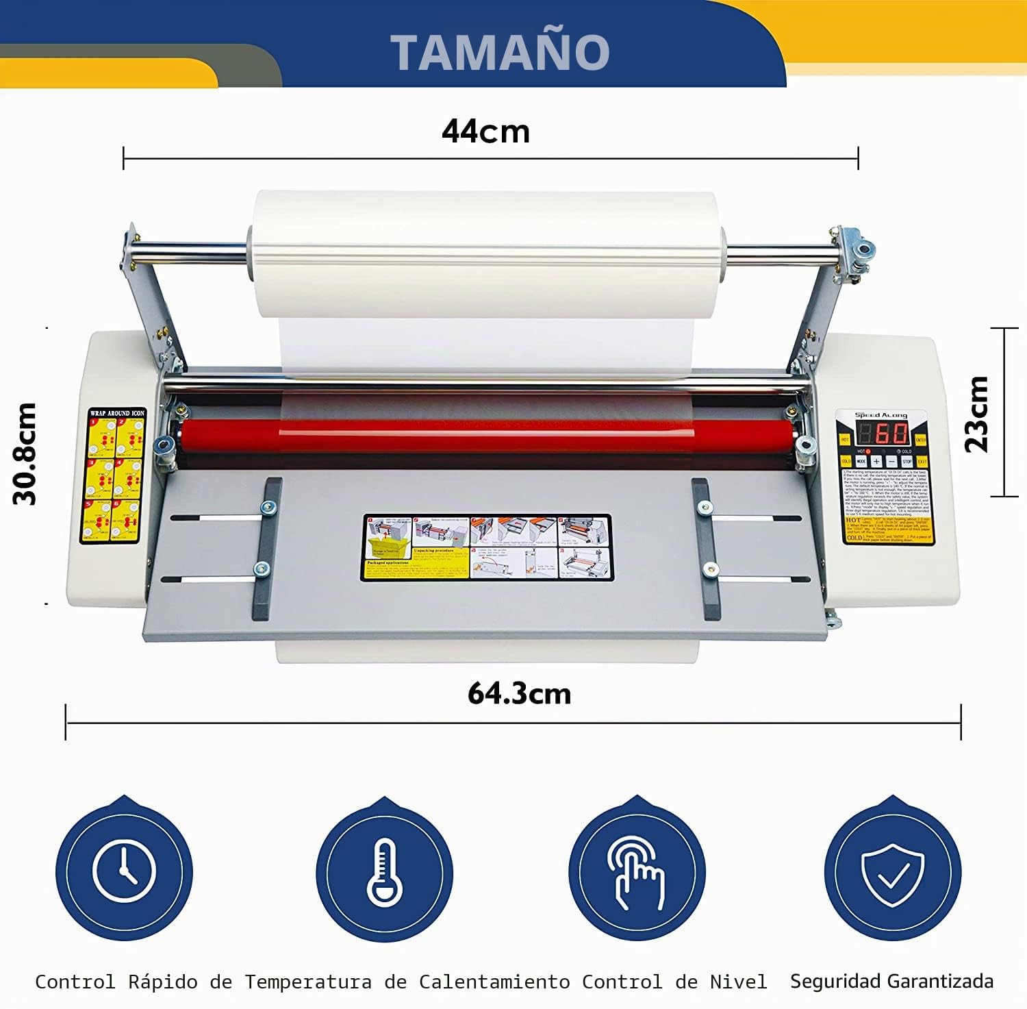 Hanchen Plastificadora A2+ 440mm Laminadora en Frío y Caliente 0-180℃ Máquina de Laminación de Una y Dos Caras con 4 Rodillos para Fotos Documentos Tarjetas