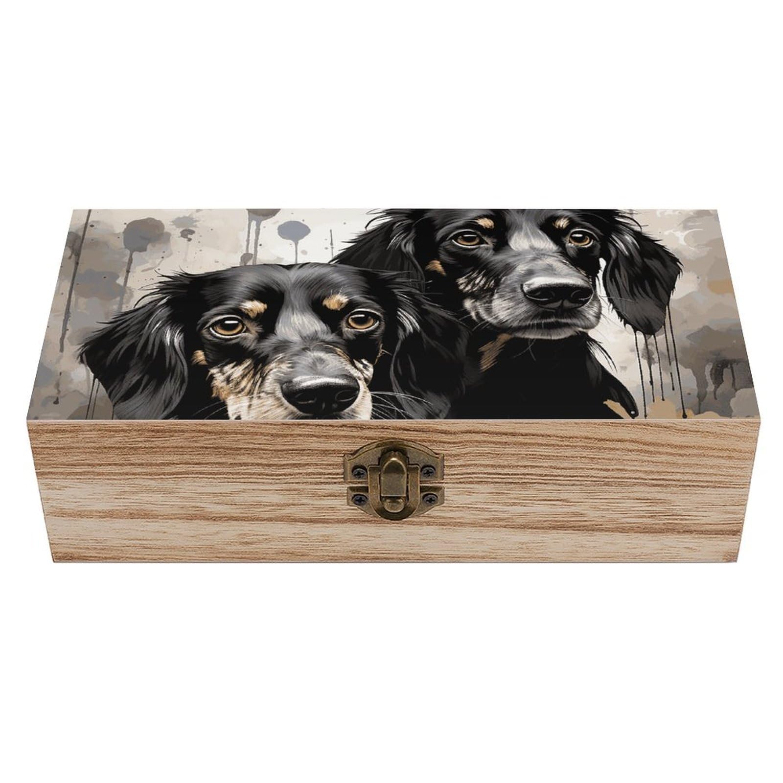 FWJZDSP Wooden Storage Box Black Dachshund Wood Gift Box with Hinged Lid Vintage Decorative Jewelry Boxes Memory Box for Jewelry Art Hobbies Home Storage Treasure Keepsake Gift 7.9''x3.9''x2.3''