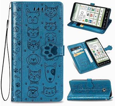 For Kyocera Basio 4 KYV47 Case, FlipBird Flip Cat & Dog Embossed Leather Wallet Case, Phone Case with Card Slots, Strap for Kyocera Basio 4 KYV47 Blue