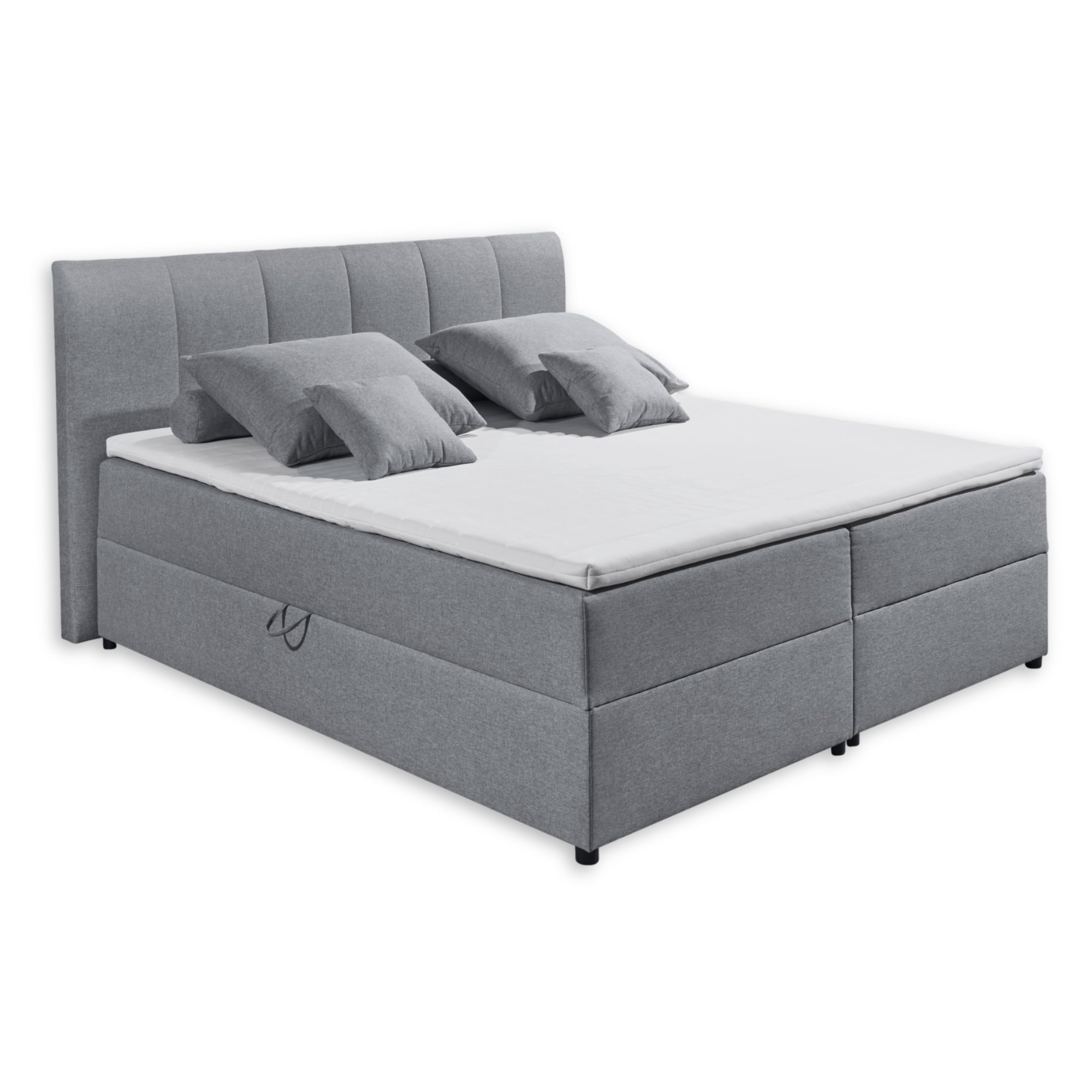 GRANADA 2 Polsterbett 180x200 mit Bettkasten, Grau – Modernes Doppelbett mit dekorativer Steppung & Kaltschaum Topper