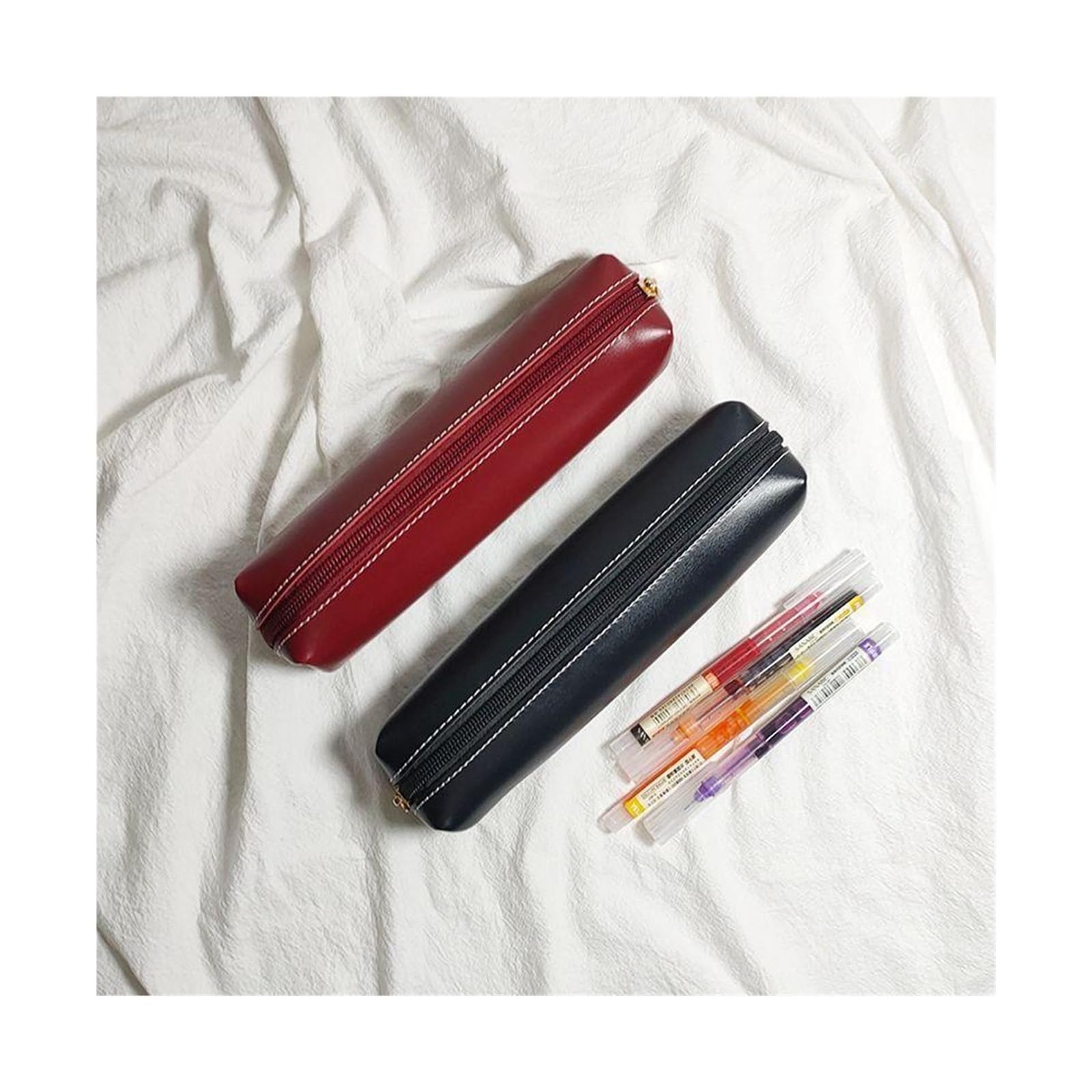 1 portapenne in pelle PU for studenti | Organizer retrò, semplice, portatile, multiuso, for pennelli da trucco/cancelleria, materiale scolastico(A1)