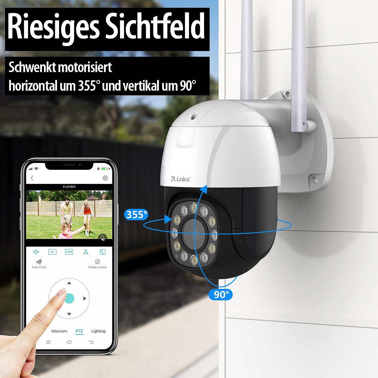 7links kamera LAN: PTZ-IP-Kamera do monitoringu, Rozdzielczość 2K+ o 2560 x 1920 pikseli, 5-krotny zoom optyczny (do monitoringu z noktowizją, wifi na zewnątrz, czujnik)
