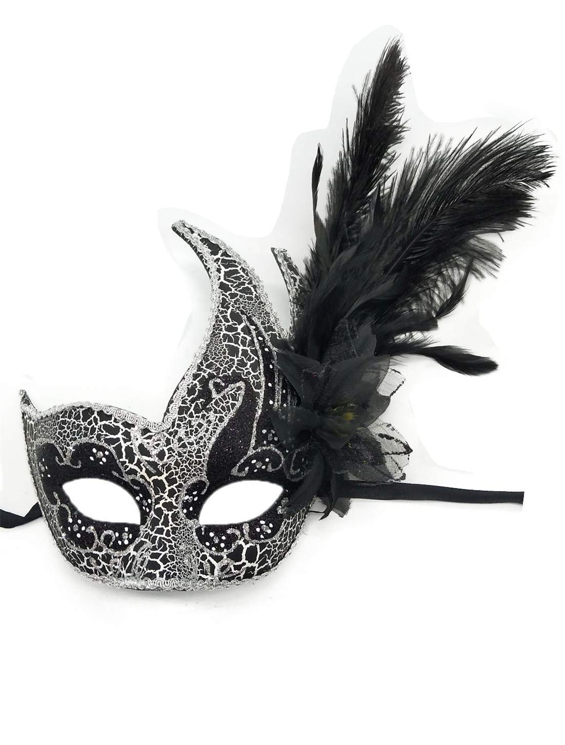 Awlsyj Women's Feather Masquerade Mask Venetian Halloween Mardi Gras Costumes Party Ball Prom Mask