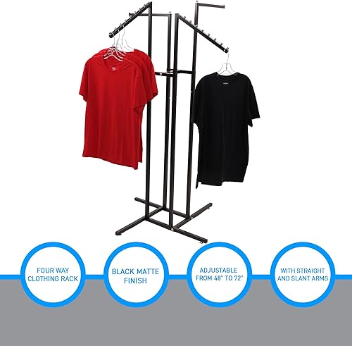 Miniatura 4 de SSWBasics Versátil estante de exhibición de camisetas – Pantalla de ropa de altura ajustable con 4 brazos (2 rectos y 2 inclinados) – Estante de