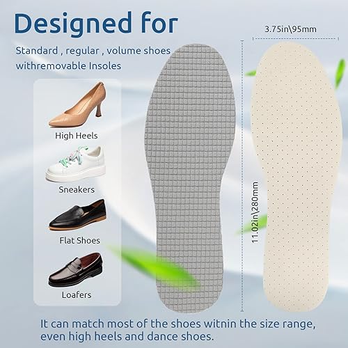 Miniatura 3 de 7 pares de plantillas de zapatos descalzos, plantillas transpirables para zapatos, plantillas de espuma de látex, lavables y cortables, plantillas