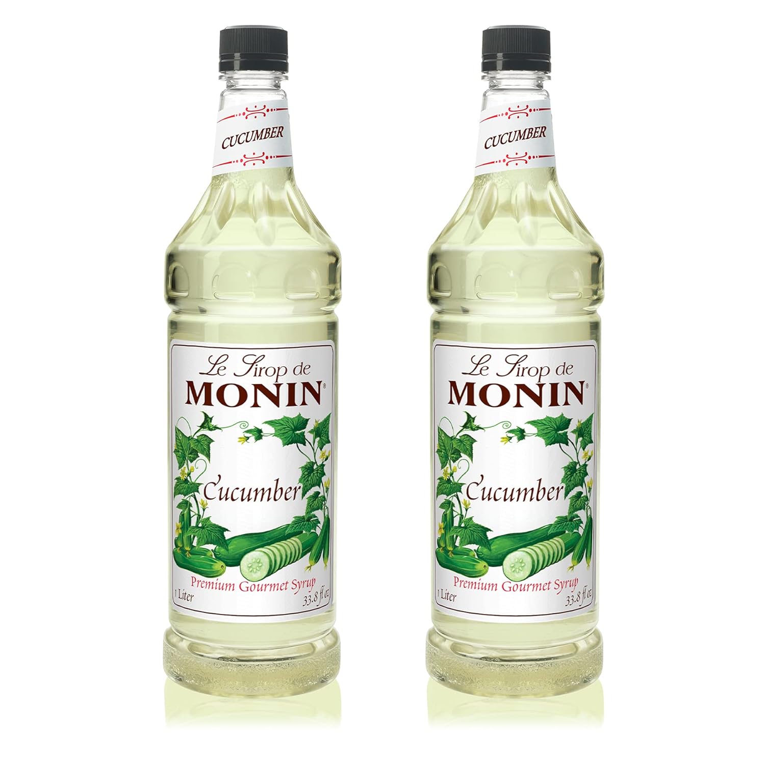 Monin Cucumber Syrup 1L (2-Pack) – for mocktails, cocktails, lemonades, teas