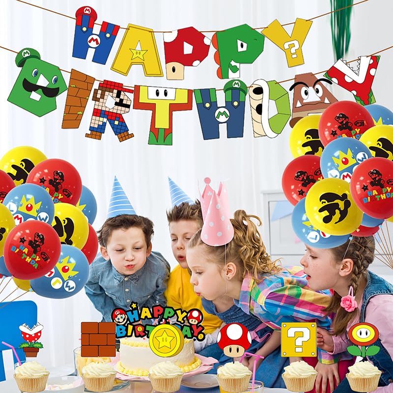 Décoration D'anniversaire Thème Super Mario - Ballons Et Fournitures De Fête - Multicolore - Neuf