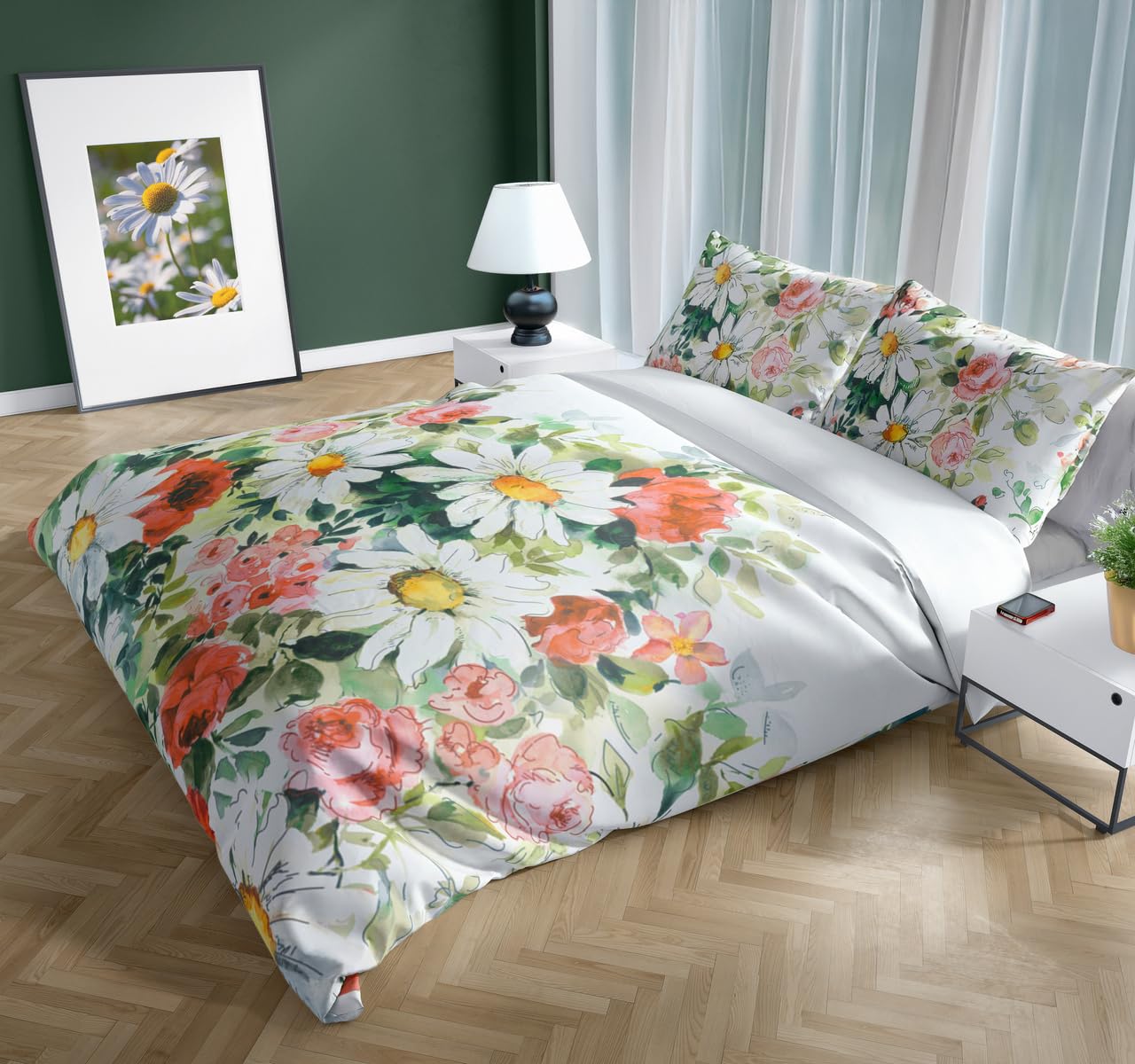 Euromat Set di biancheria da letto, copripiumino in 100% cotone (Nobile 017 raso Premium, 220 x 200 cm + 2 x 70 x 80 cm)