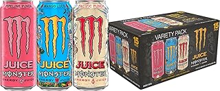 Monster Energy Juice Monster Variety Pack, Pipeline Punch, Mango Loco, Pacific Punch, Energy+Juice, Energy Drink, 16 Ounce (Pack of 15)