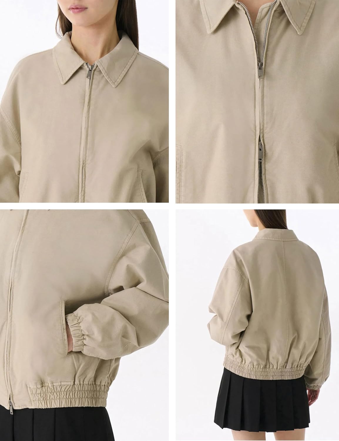 Women's Bomber Jacket Collar Long Sleeve Zip Up Running Jackets Fall Cropped Outerwear with Pockets