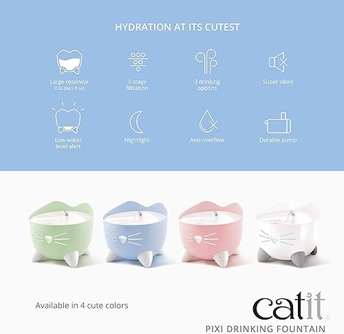Miniatura 2 de Catit PIXI - Fuente de agua para gatos con triple filtro y opciones ergonómicas para beber, acero inoxidable