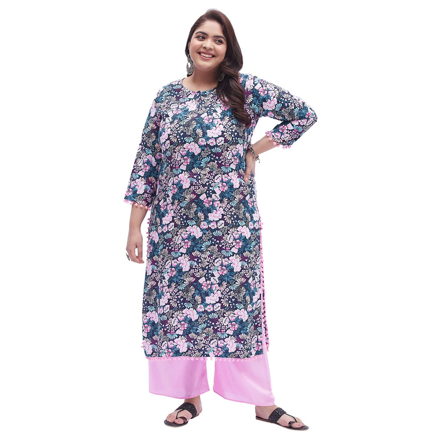 Tissu Women's Plus Size Multicolored Floral Printed Kurta With Palazzo (T-Plus-643_Multi_5Xl)
