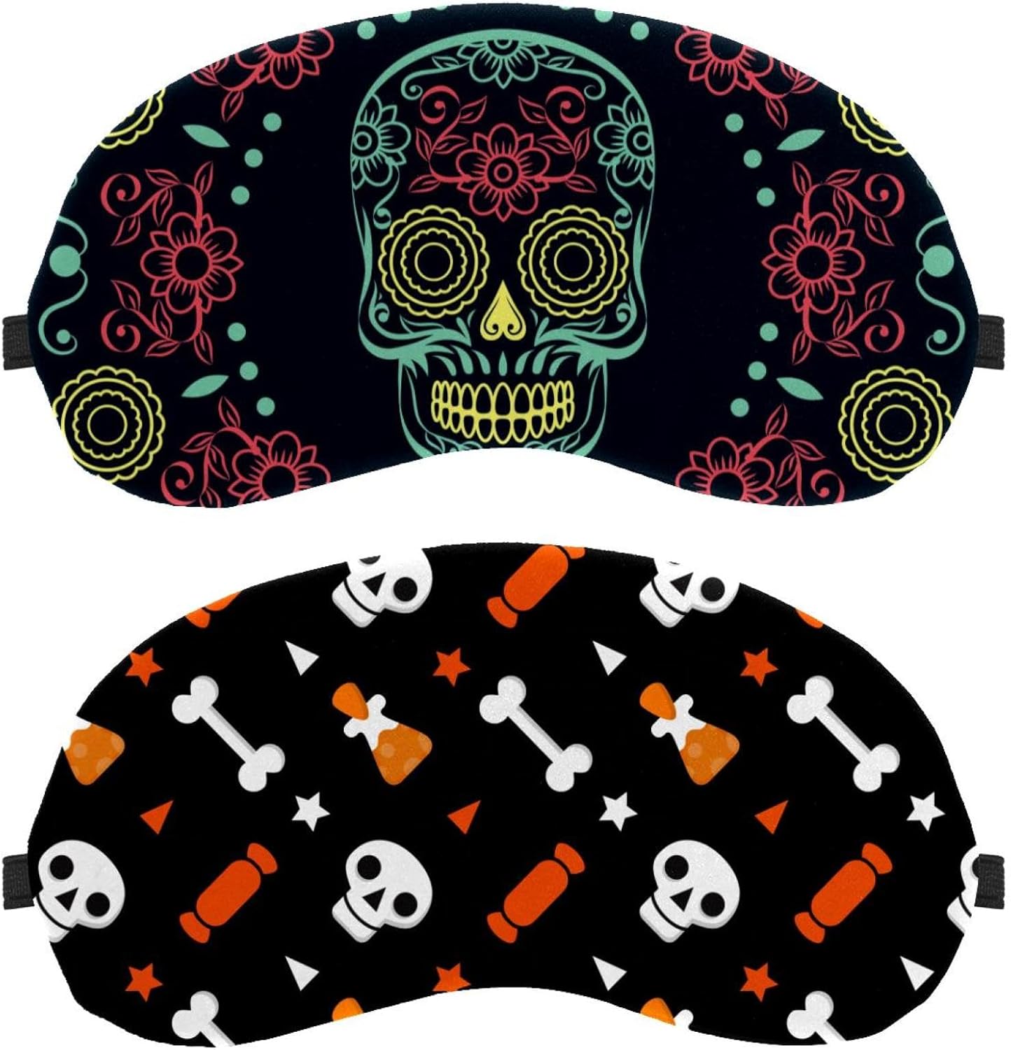 2 maschere per occhi di Halloween con teschio e ossa per dormire, per dormire, per dormire, copertura morbida per gli occhi per viaggi, pisolini, aereo, blocco della luce