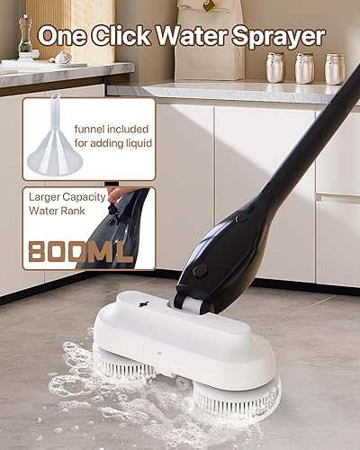 Miniatura 4 de Limpiador eléctrico giratorio, trapeador eléctrico inalámbrico para limpieza de pisos, con rociador de agua y tanque grande de 27.1 fl oz, mango de