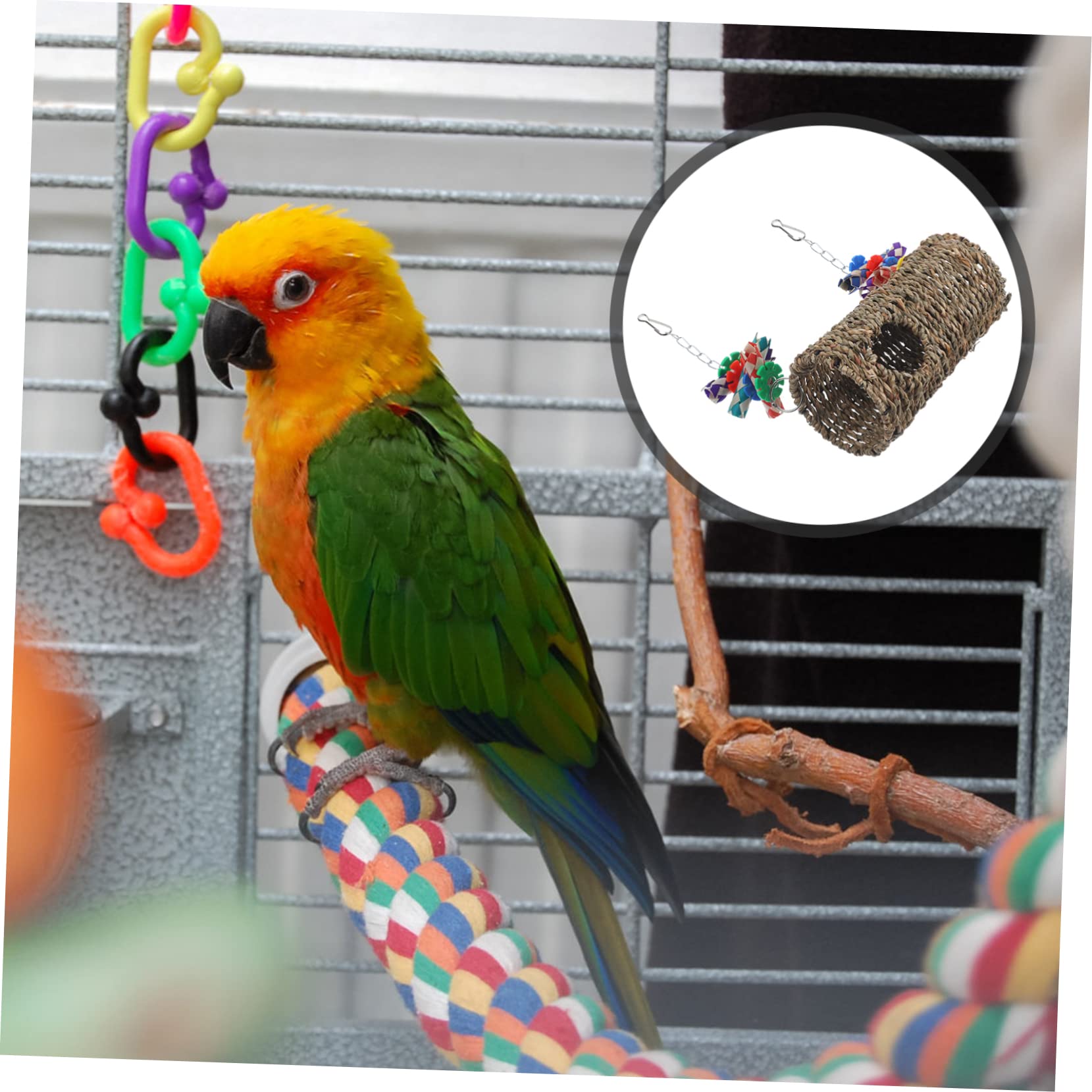 Hohopeti 1 Set Climbing Bird Stand with Swing for Parakeet and Parrot Cages Durable Chewing Accessory for Play and Adventure for Bird Health and Home Decoration