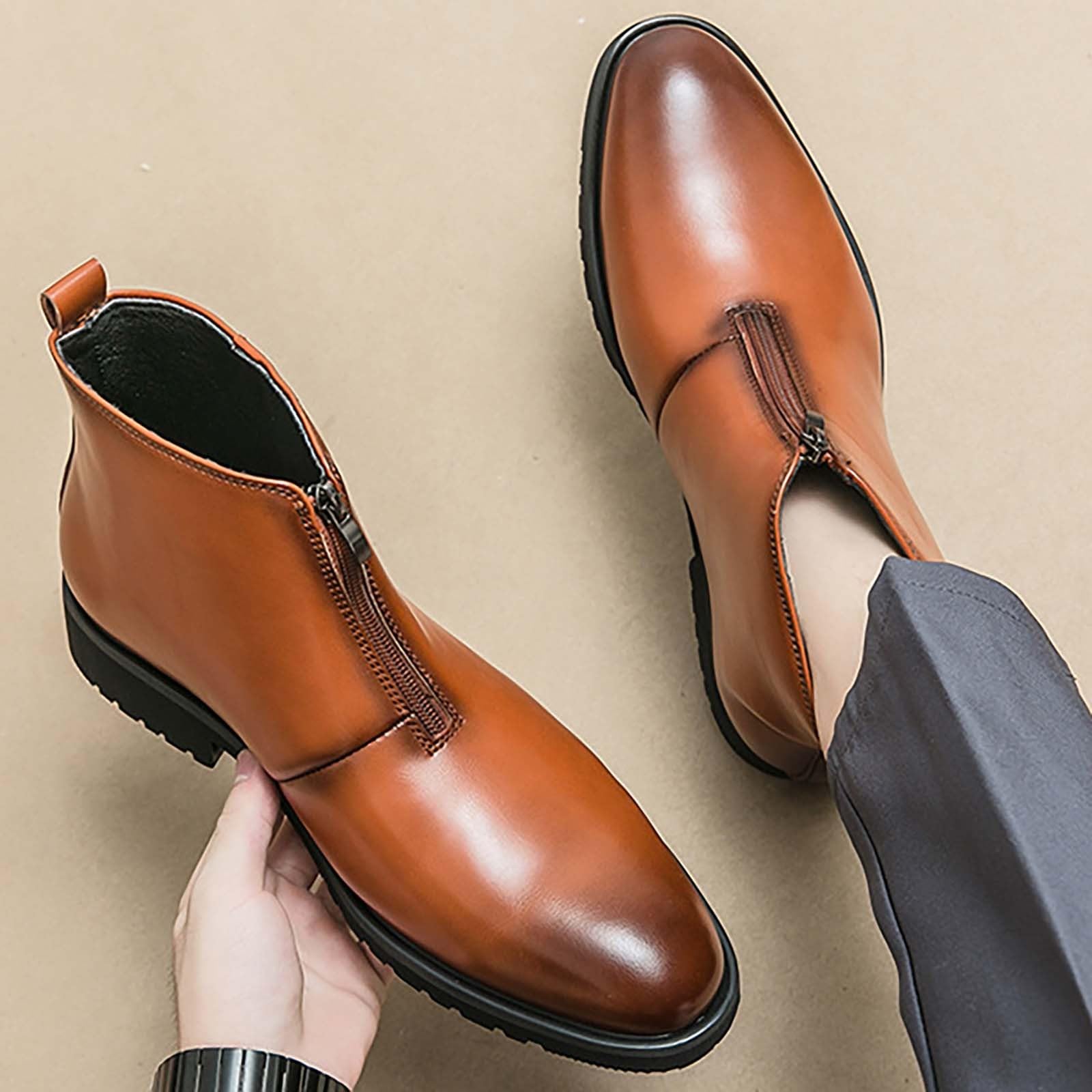 Stivaletti da uomo impermeabili con chiusura lampo, antiscivolo, eleganti, da trekking, per il tempo libero, vintage, per l'autunno, per attività all'aperto