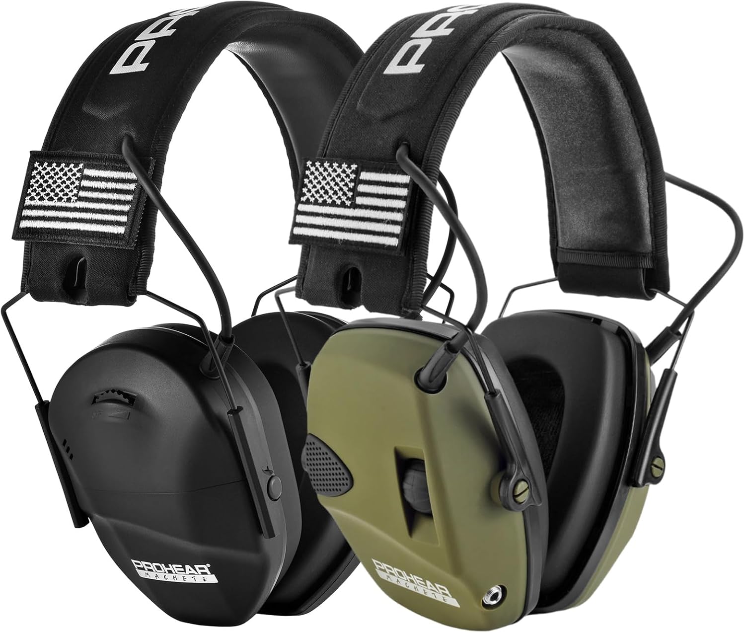 PROHEAR Electronic Shooting Ear Protection Bundle – Slim Fit & Standard Fit 23dB NRR Earmuffs with 4X Sound Amplification – Ideal for Range, Hunting & Mowing – Black + Green (2-Pack)