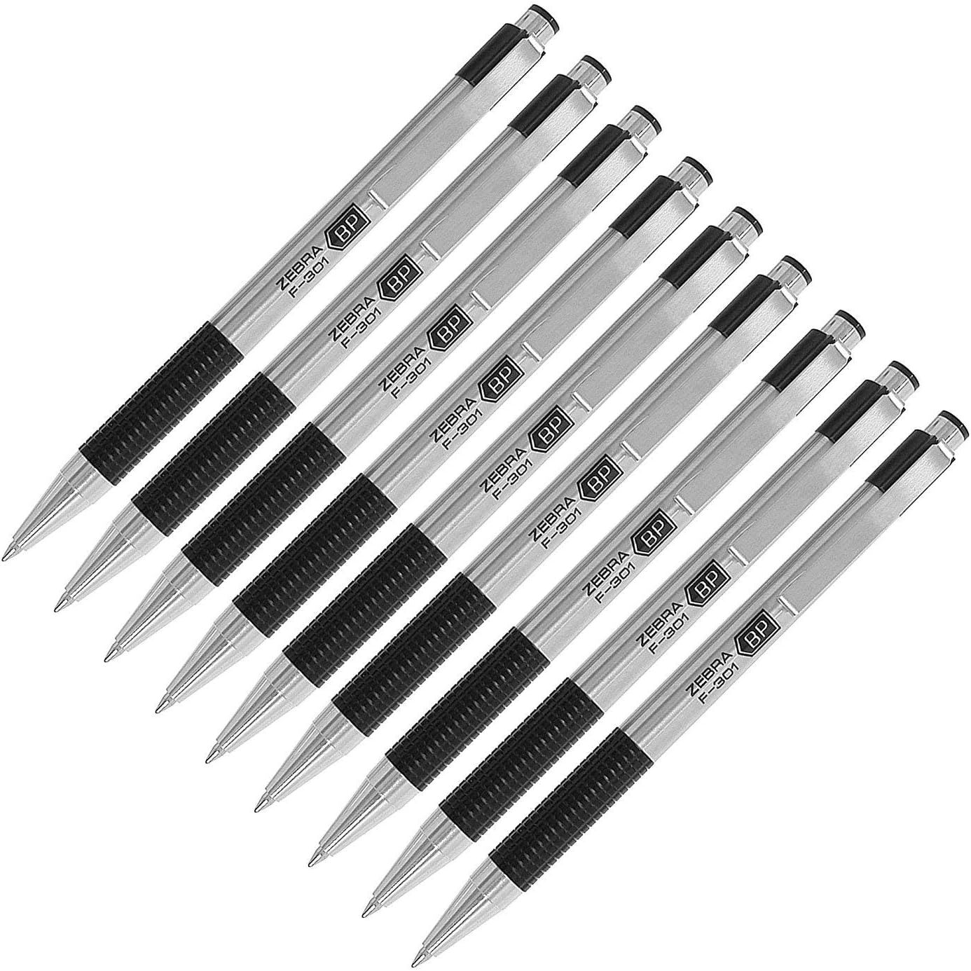 F-301 Ballpoint Retractable Pen, Black Ink, Fine Point Tip, Refillable Pens with Refill 0.7 mm Stainless Steel