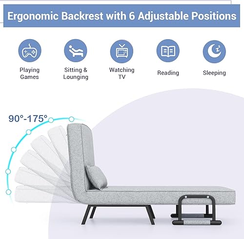Miniatura 20 de POWERSTONE Silla convertible cama cama 4 en 1 para sala de estar, silla de lectura con almohada, brazo y respaldo ajustable de 5 posiciones, sofá
