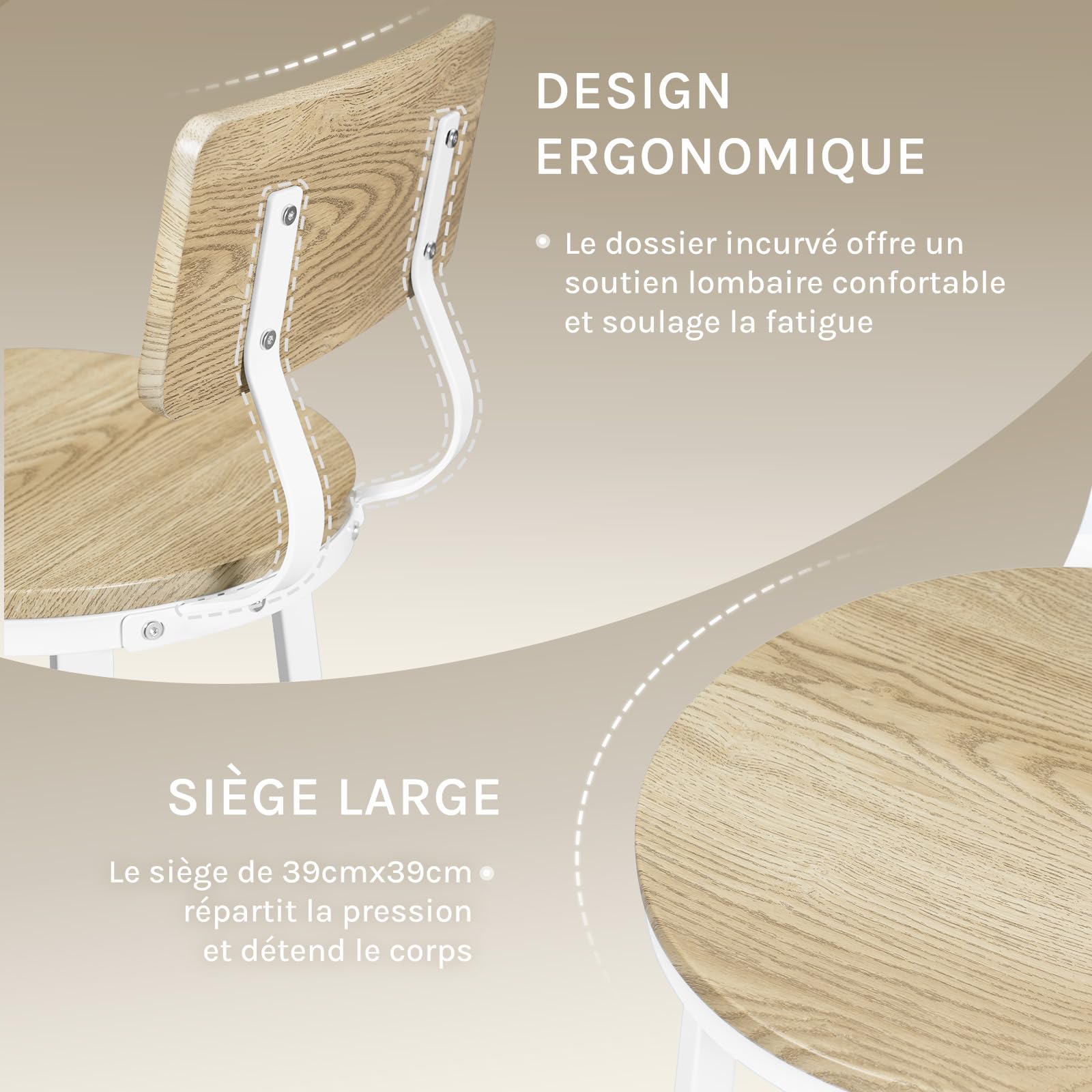 WOLTU Tabouret Bar Lot de 2, Chaise de Bar avec Repose-Pieds et Dossier, Tabourets Haut pour Îlot Central Cuisine, Salle à Manger, Café, Comptoir, en Métal, Chêne Clair