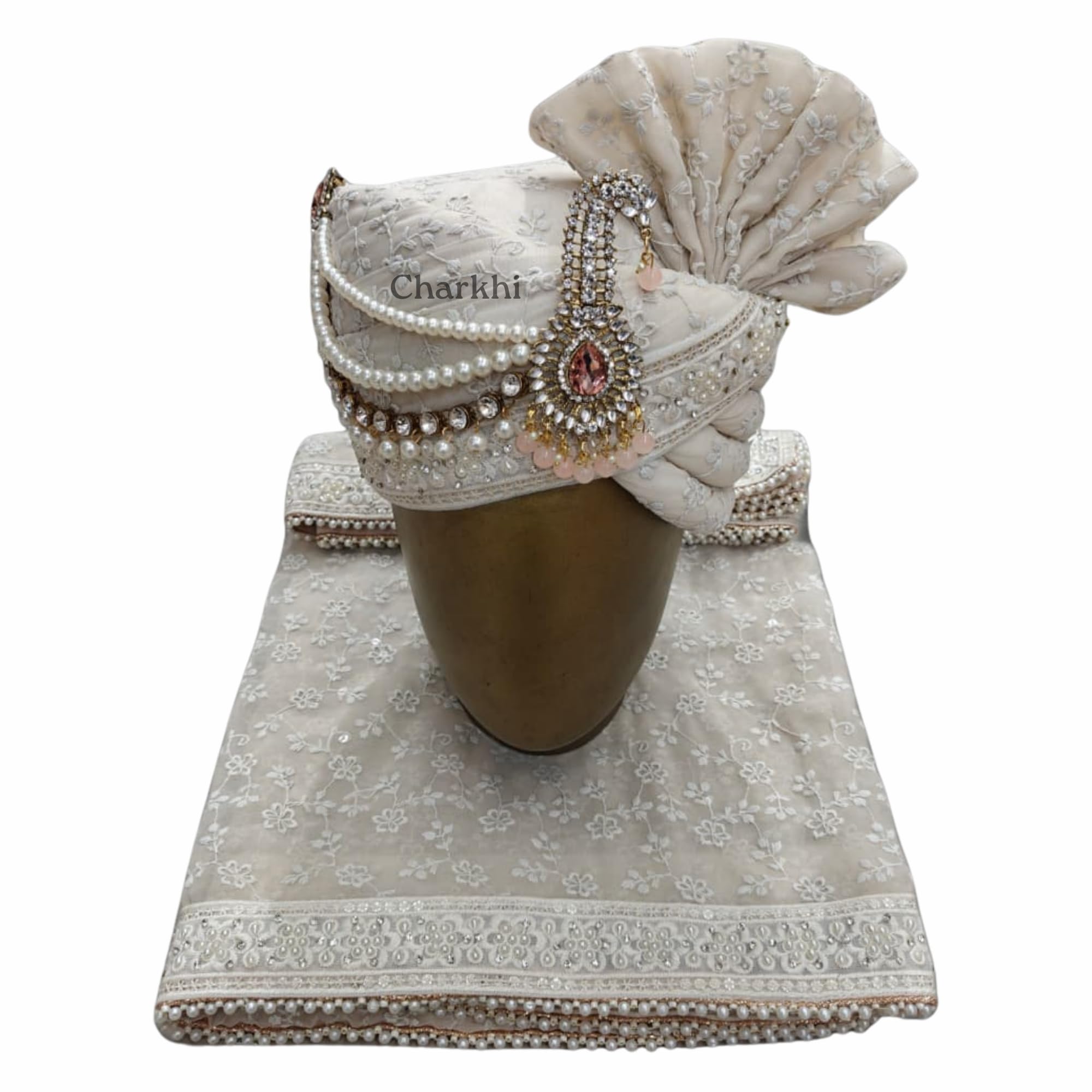 charkhi Men’s Wedding Safa with Dupatta | Ethnic Turban/Pagri for Groom | Royal Maharaja Pagdi with Sherwani Stole for Wedding, Baraat-picture-42