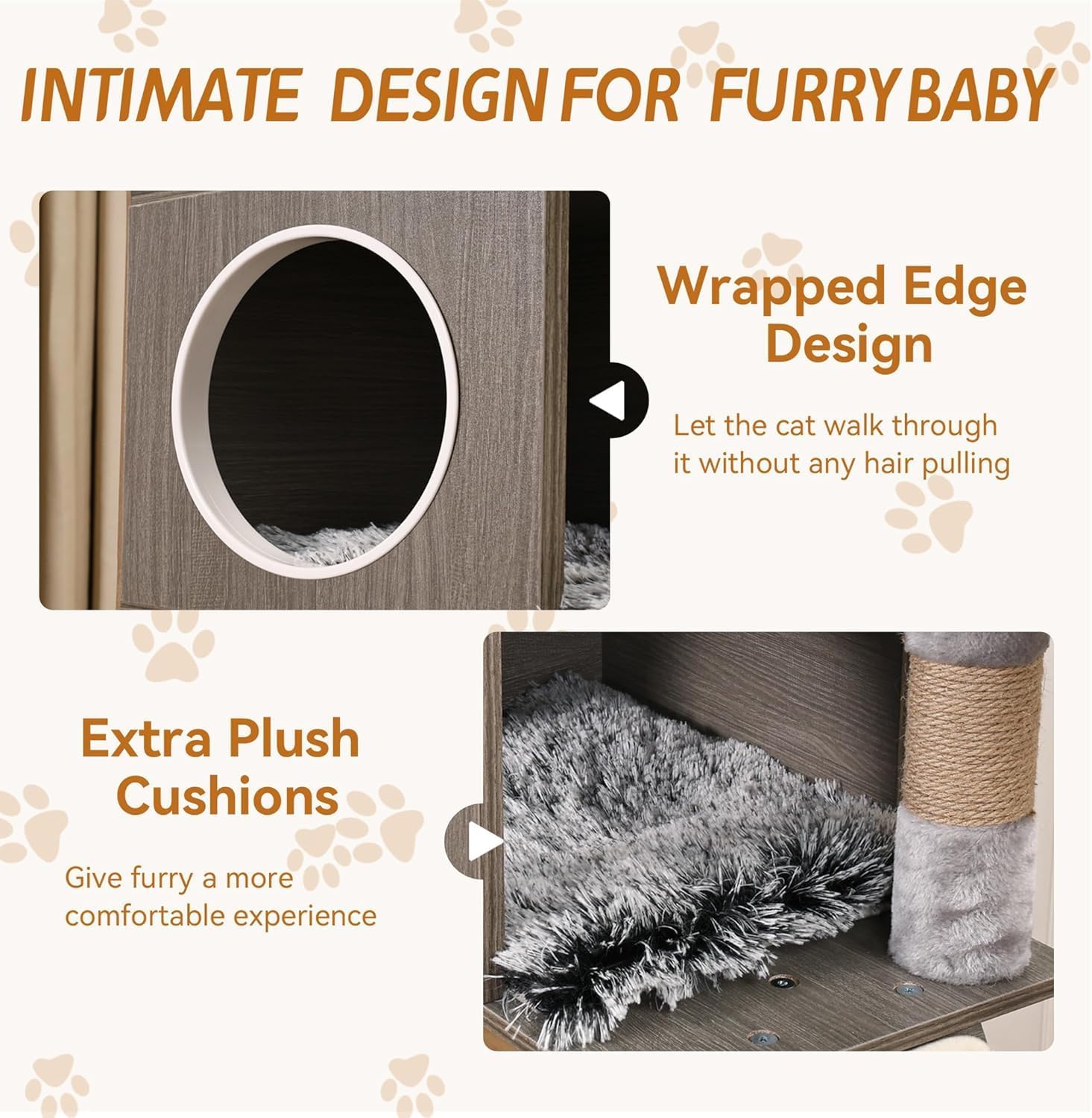 Cat Litter Box Enclosure with Cat Tree Tower and Condo, Hidden Cat Washroom Furniture with Sisal Scratching Post and Soft Plush Perch, Wooden Cat Furniture with Multiple Platforms