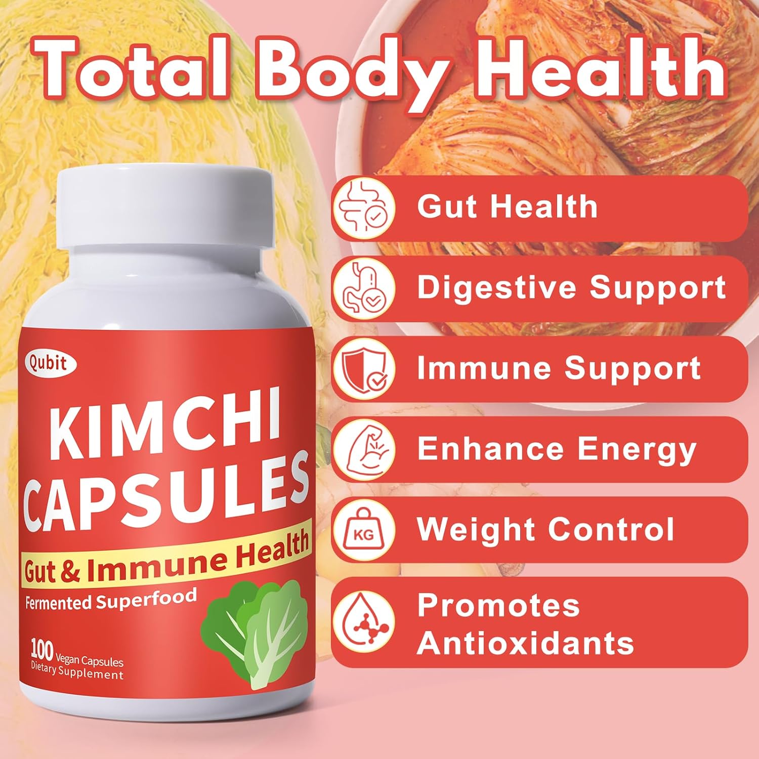 Kimchi Capsules, Kimchi Supplement, Probiotics & Enzymes Supports Gut & Digestive Health, Taste Well, One Fermented Superfood for Antioxidant Support, 90 Vegan Capsules, Pills - Image 3