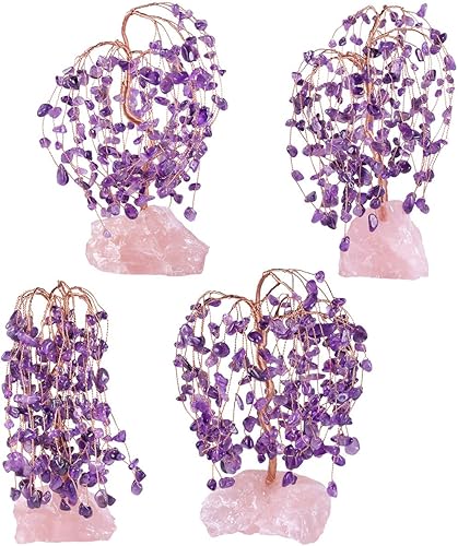 Miniatura 3 de mookaitedecor Árbol de la vida de cristal de amatista con base de piedra áspera de cuarzo rosa, decoración para riqueza y suerte, 6 a 6.7 pulgadas