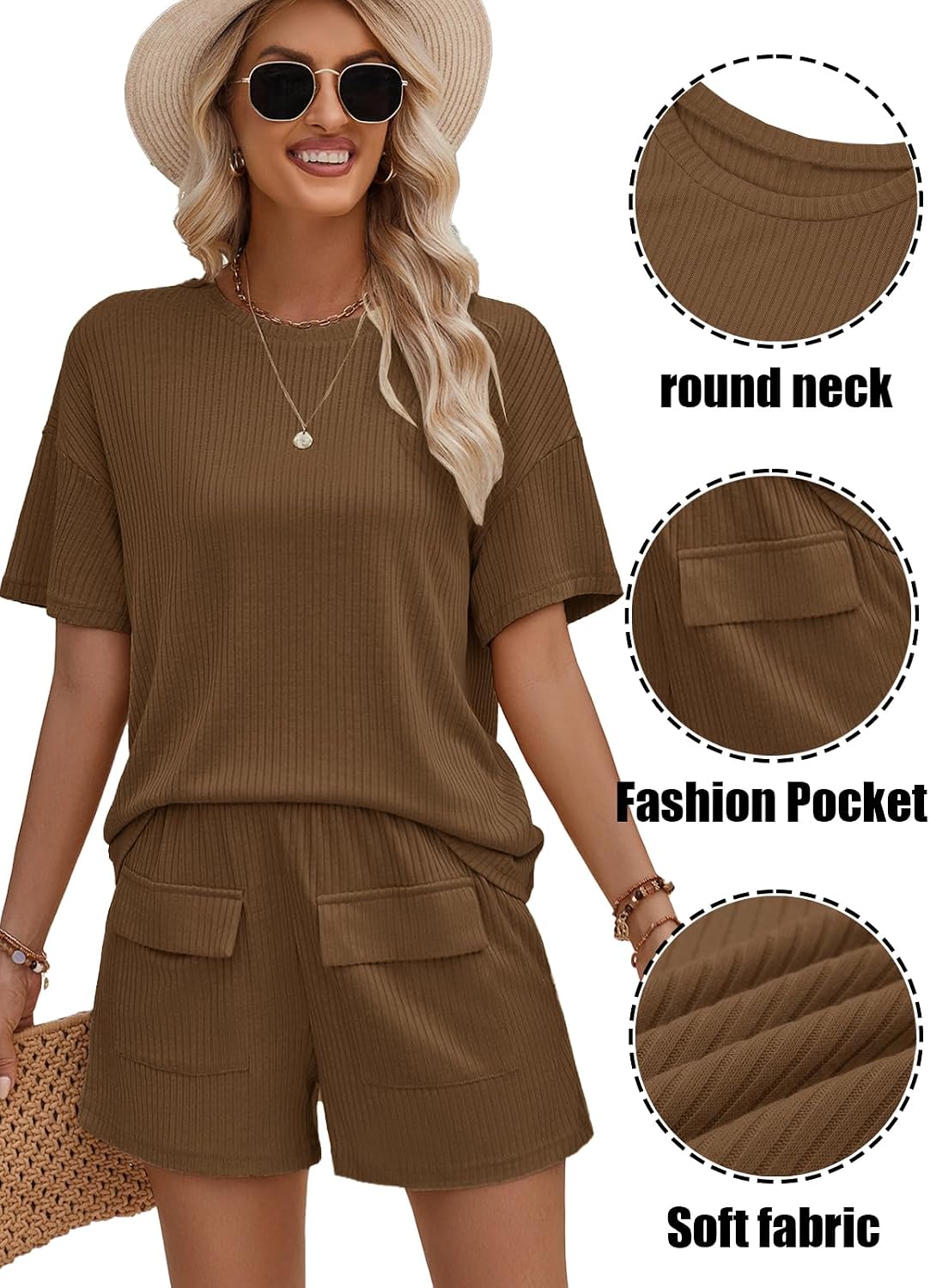 Rayson Women's Summer 2-Piece Casual Set Shorts with Pockets and Short Sleeves Elegant Round Neck Sportswear image 5