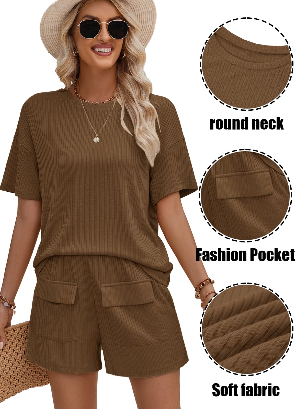 Rayson Damen Sommer Zweiteiler Outfits Lässige Einfach Kurzarm Top und Shorts Set Elegante Freizeitanzug Streetwear
