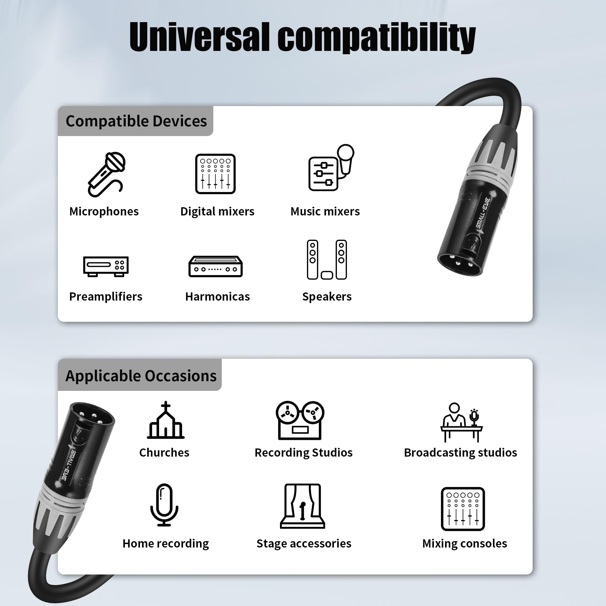 SMALL-EYE Cables XLR de 25 pies de 3 pines XLR macho a macho, cables de micrófono de grado profesional 22 AWG (OFC), cables de conexión XLR equilibrados, paquete de 2