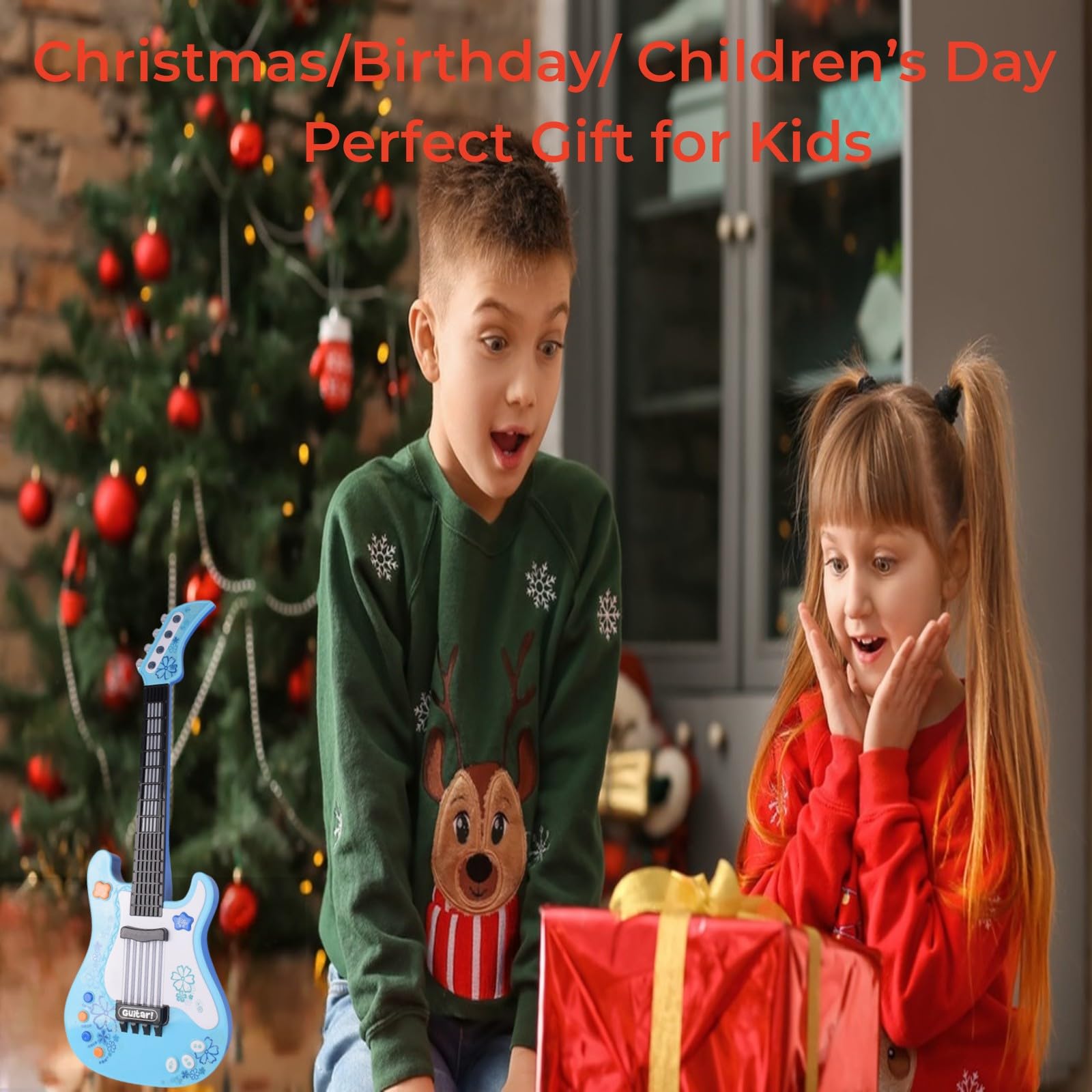 Guitarra eléctrica de juguete para niños pequeños con correa, ideal para regalos de niños y niñas de 3, 4, 5, 7, 8 años (azul) 6