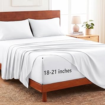 CozyLux Extra Deep Pocket California King Sheets, 4 Piece Soft Breathable Luxury Cal King Sheet Set Fits Up to 21 inches Mattress, 4 pcs Hotel Lightweight Cooling Bed Sheets and Pillowcases, White