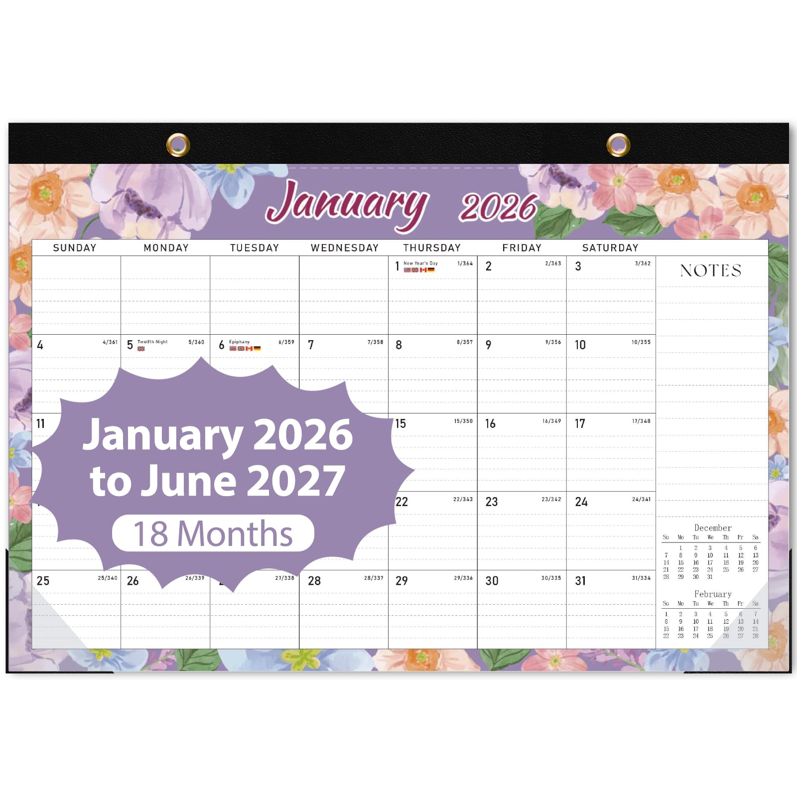 2026 Desk Calendar, Large Desktop/Wall Monthly Calendar (Jan. 2026 - Jun. 2027) 17'' x 12'' School Year Desk Planner for Teacher Family School Office