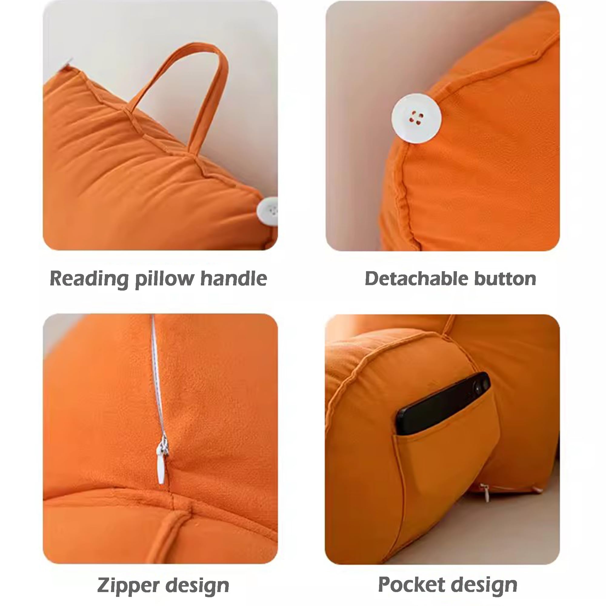 Cuscino da lettura per divano e letto, cuscino di supporto per braccioli lombari, 75 x 40 x 55 cm, arancione, perfetto per leggere e rilassarsi a casa